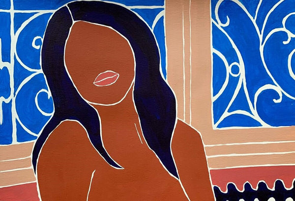 Maroon Woman in the Blue room - Faustine Badrichani