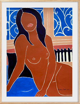 Maroon Woman in the Blue room - Faustine Badrichani